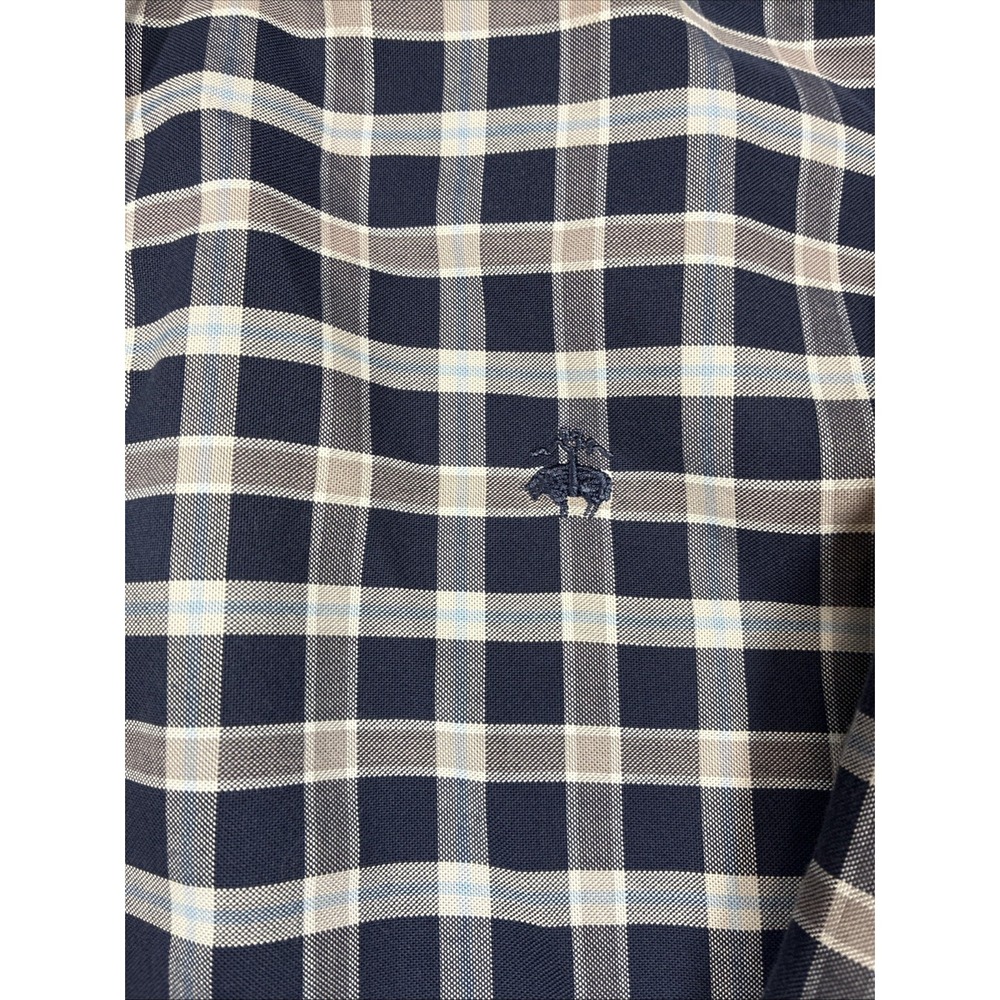 Brooks Brothers 1818 Non-Iron Slim Fit XL Blue Plaid L/S Men's Oxford Logo Check - Picture 2 of 14